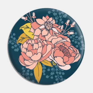 Moody Florals - Coral + Blue Pin