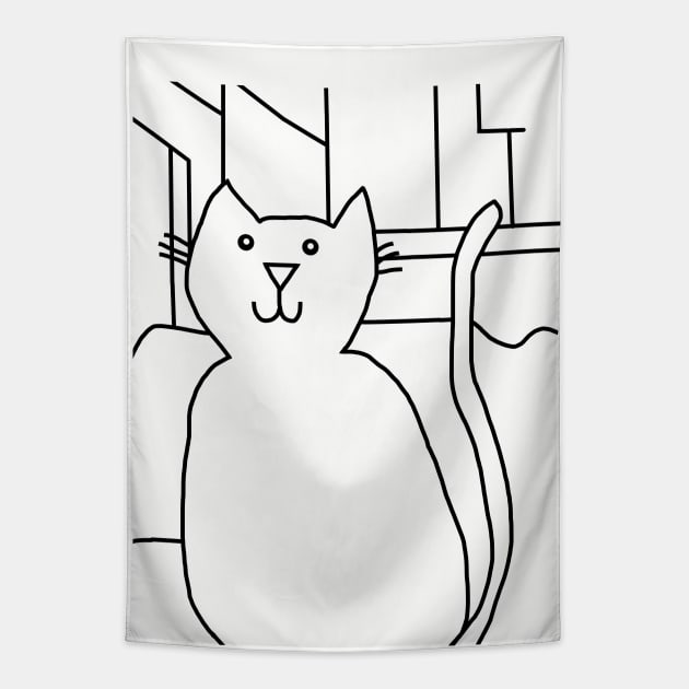 Cat In the City Line Drawing Tapestry by ellenhenryart