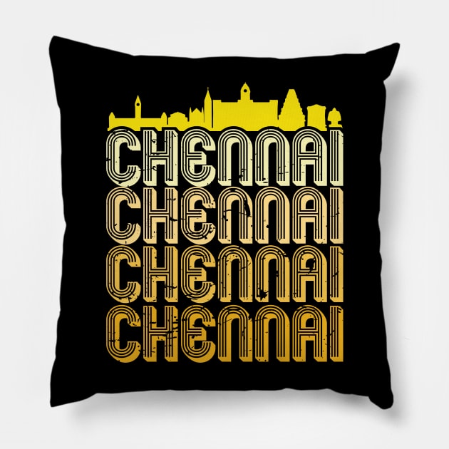 Madras Chennai Yellow Vintage Tamil Design Pillow by alltheprints