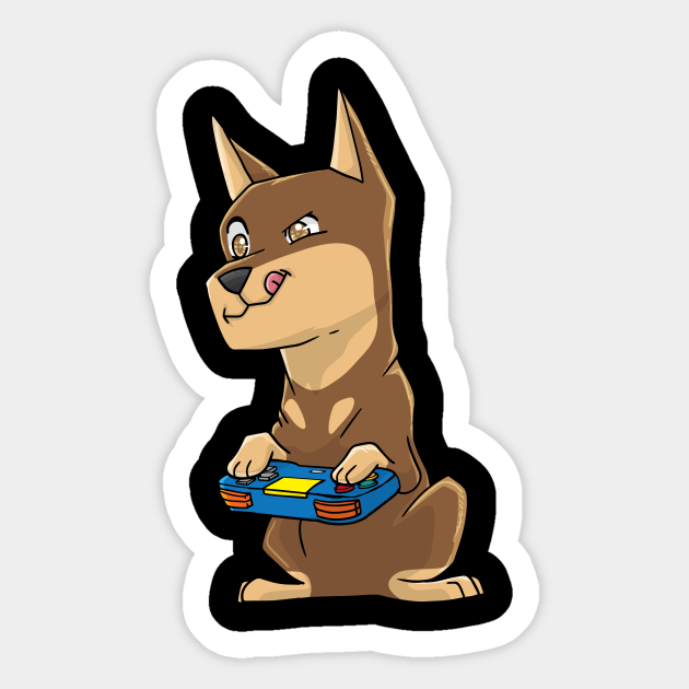 Doberman Gamer Kawaii Anime Cute Dog Gaming Doberman Gamepad Sticker Teepublic