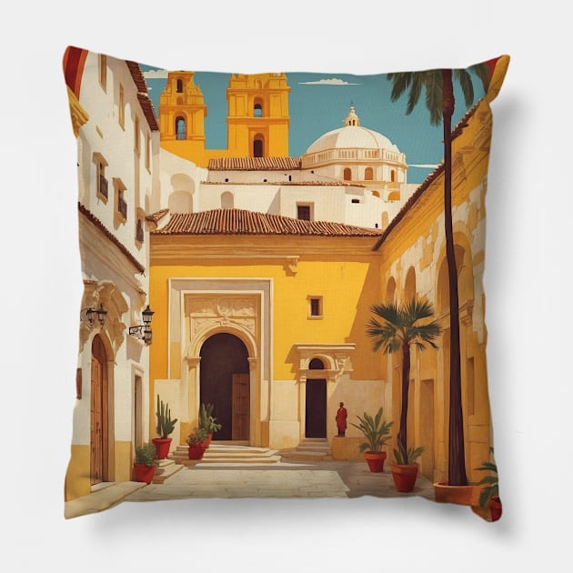 Cordoba Spain Travel Tourism Retro Vintage Pillow by TravelersGems