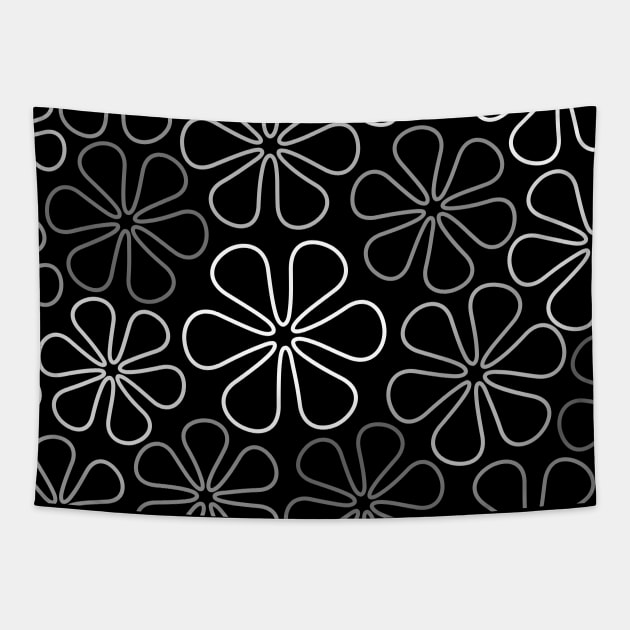 Abstract Flowers White Grays Black Tapestry by NataliePaskell