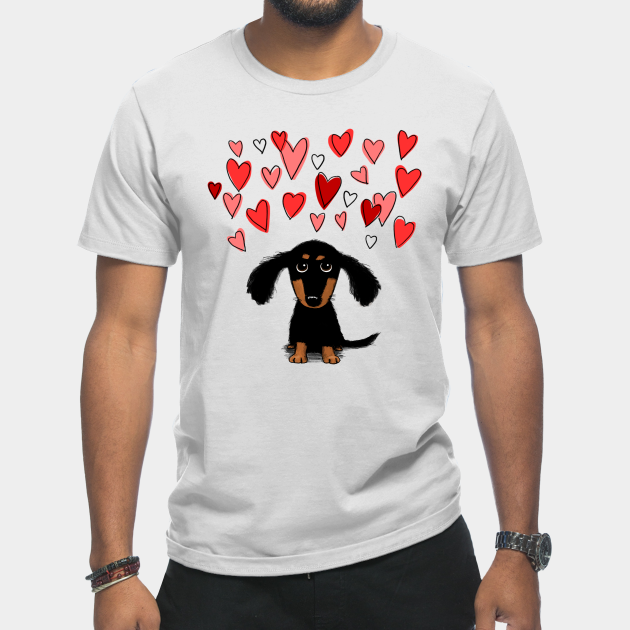 Disover Cute Dachshund Puppy Dog with Valentine Hearts - Dachshund - T-Shirt