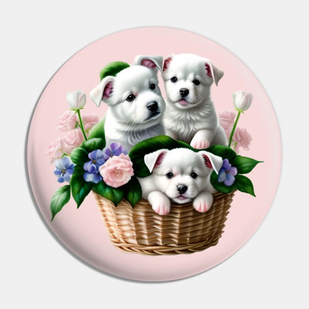 Three Puppies in a Basket Pin by tfortwo