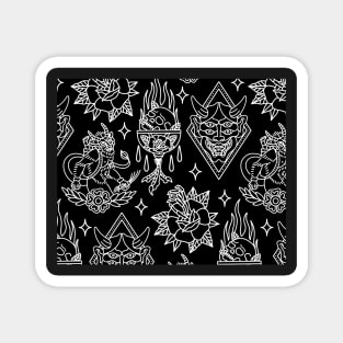 Black and White Traditional Tattoo Flash Pattern Magnet