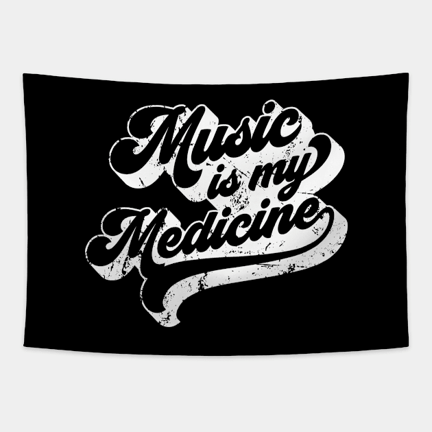 Music Is My Medicine • Vintage 70s Retro Style Quote Tapestry by Kushteez