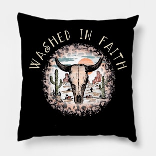 Washed In Faith Bull Skull Desert Pillow