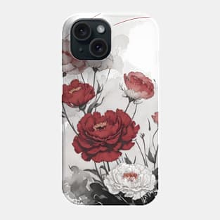 Red Carnations Circle Japanese Ink Art Phone Case