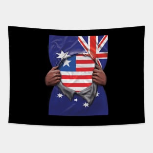 Liberia Flag Australian Flag Ripped - Gift for Liberian From Liberia Tapestry