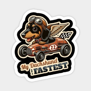 Car racer Dachshund. Magnet