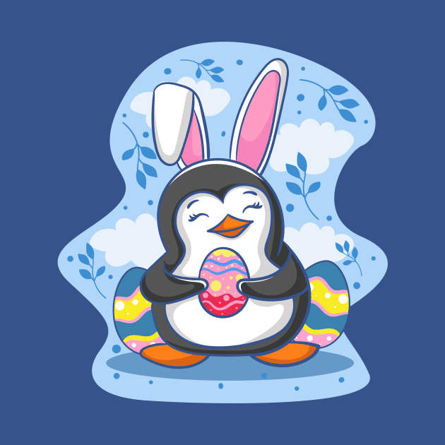 Easter Penguin Holding Egg Cute Bunny Ears Penguin Lover by Alinutzi