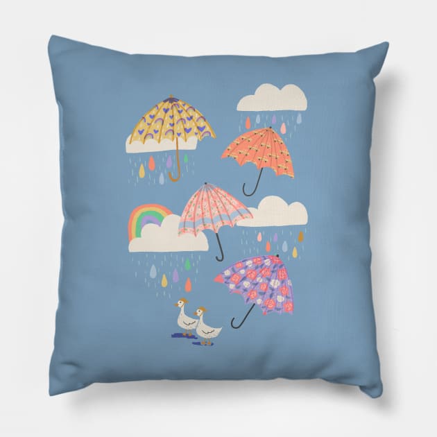 Spring Rain with Ducks Pillow by latheandquill