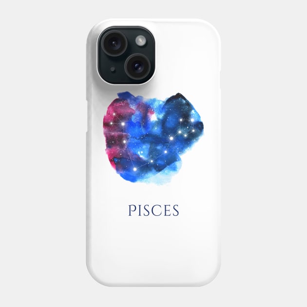 Pisces Zodiac Sign - Watercolor Star Constellation Phone Case by marufemia