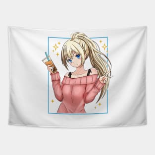 Bubble-Tea-Anime-Girl-Kawaii-Japanese-T-Shirt Tapestry