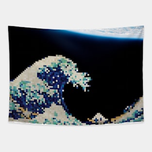 The Great Wave - Hokusai - Pixel Galaxy Tapestry