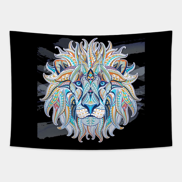 Mandala Art Zentangle Lion Face Art Sacred Geometry Tapestry by BadDesignCo