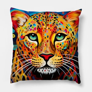 Cheetah Animal Portrait Colorful Painting Pillow