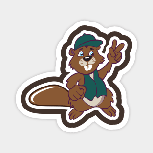 Squirrel with Victory Sign Sticker Cartoon vector illustration. Cute squirrel cartoon sticker design icon. Animal food icon concept Magnet