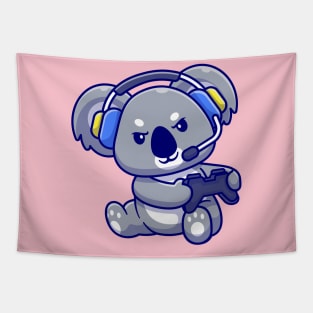 Cute Koala Playing Game With Headphone Cartoon Tapestry