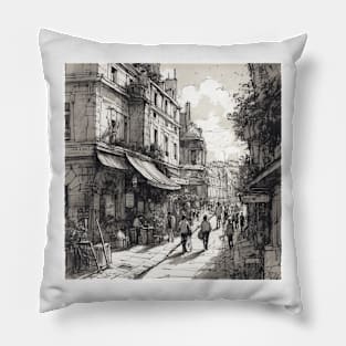 Parisian Streets Sketch II Pillow