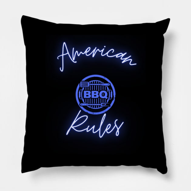 American BBQ Rules Pillow by Rickido