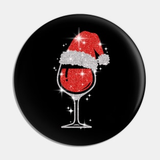 Red Wine Glass Wearing Santa Hat Chirstmas Gift For Wine Lover Pin