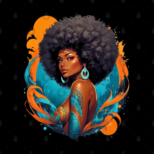 Black Woman Retro vintage psychedelic 80s disco tattoo design by Neon City Bazaar