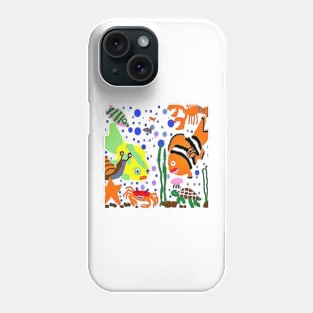 Marine Life illustration on White Background Phone Case