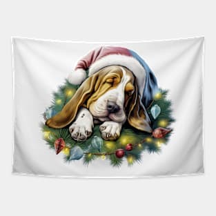 Lazy Basset Hound Dog at Christmas Tapestry