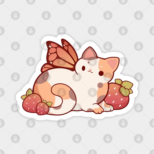 Fairy calico cat with strawberries Magnet by Rihnlin