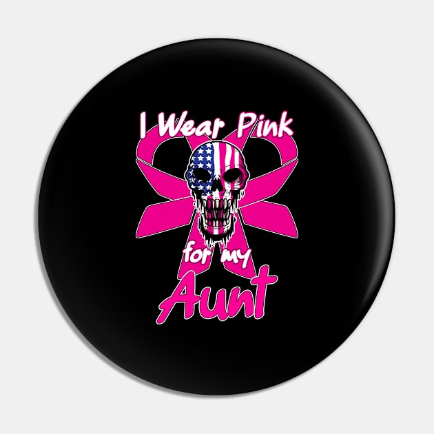 I Wear Pink For My Aunt - Breast Cancer Support Skull Pin by Anassein.os