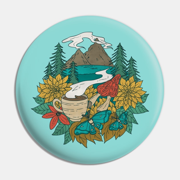 Pacific Northwest Coffee and Nature Pin by Tamara Lance