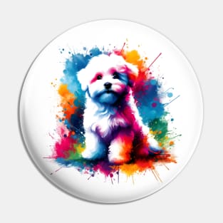 Charming Bolognese Dog in Colorful Splash Art Style Pin