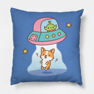 Alien Abducts Clueless Corgi Funny Pillow