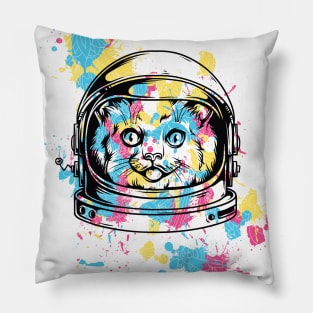 Paint Spatter Space Kitty Pillow