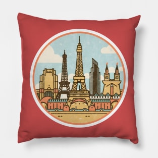 Wonders Of World Retro Design Pillow