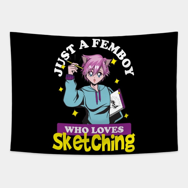 Just A Femboy Who Loves Sketching Art Lover Anime Tapestry by Alex21