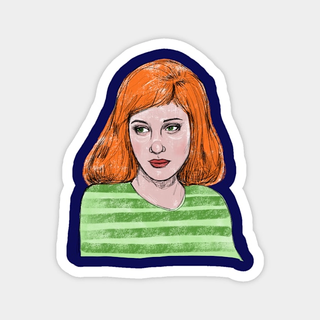 The Pensive Redhead Digital Sketchbook Drawing Pretty Lady Magnet by Tessa McSorley