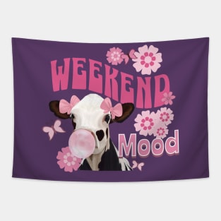 Pink Bubblegum Cow - Weekend Mood Tapestry