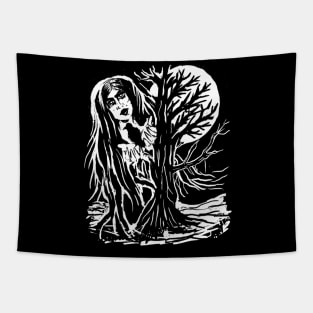 Moon Goddess Forest Witch Gothic Punk Tapestry