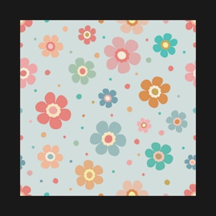 Cute Multicolor Flower Pattern On Pastel Turquoise T-Shirt