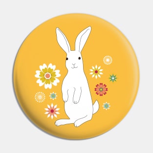 Sunshine Rabbit with flowers - Easter Bunny - white, yellow and teal - by Cecca Designs Pin