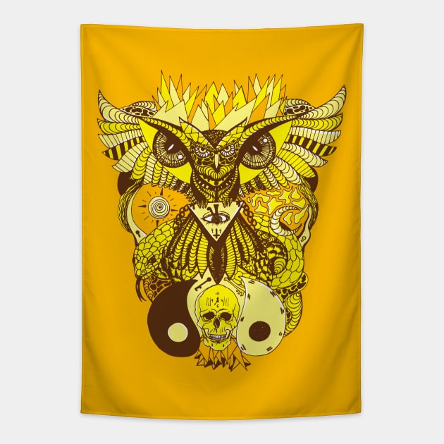 Sorange Owl And Ageless Skull Tapestry by kenallouis