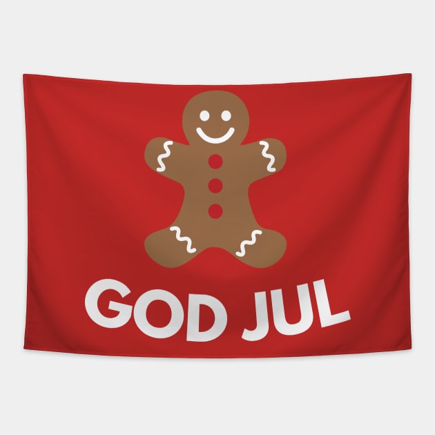 God Jul - Merry Christmas (Gingerbread Man) Tapestry by swedishprints