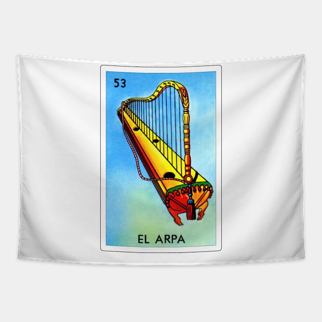 Mexican Loteria Art - El Arpa Tapestry by HispanicStore