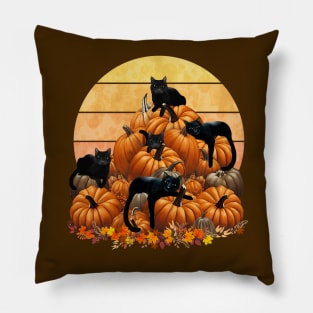 Cats say welcome autumn with pumpkinsin and sunset, color autumn, orange,hello fall autumn lovers Pillow