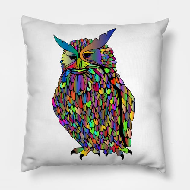 Owl Colorful Feather Pillow by Mako Design 