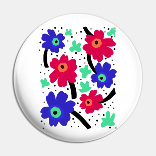 Bold Blue And Red Poppy Pattern Pin