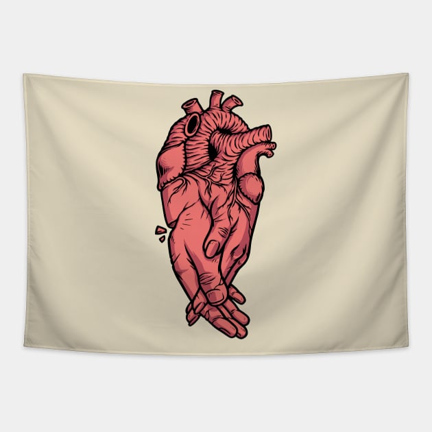 couple holding hands with heart organ Tapestry by gunaone design