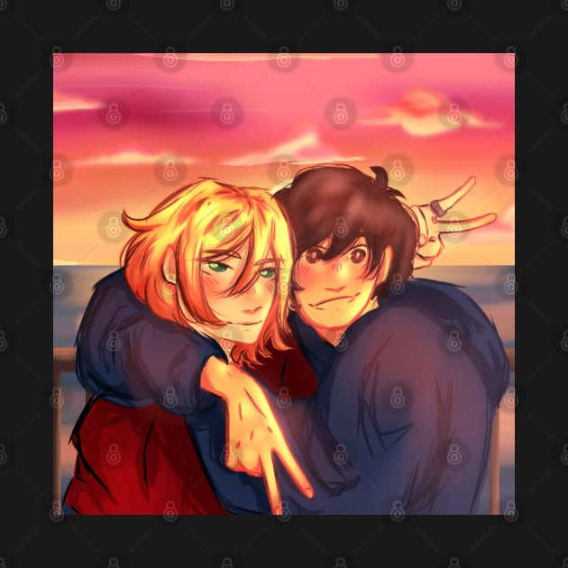 Ash and Eiji sunset by Sophprano